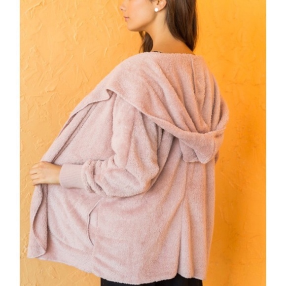Rose - Light Pink Faux Fur Cardigan Jacket hoodie - Picture 6 of 6
